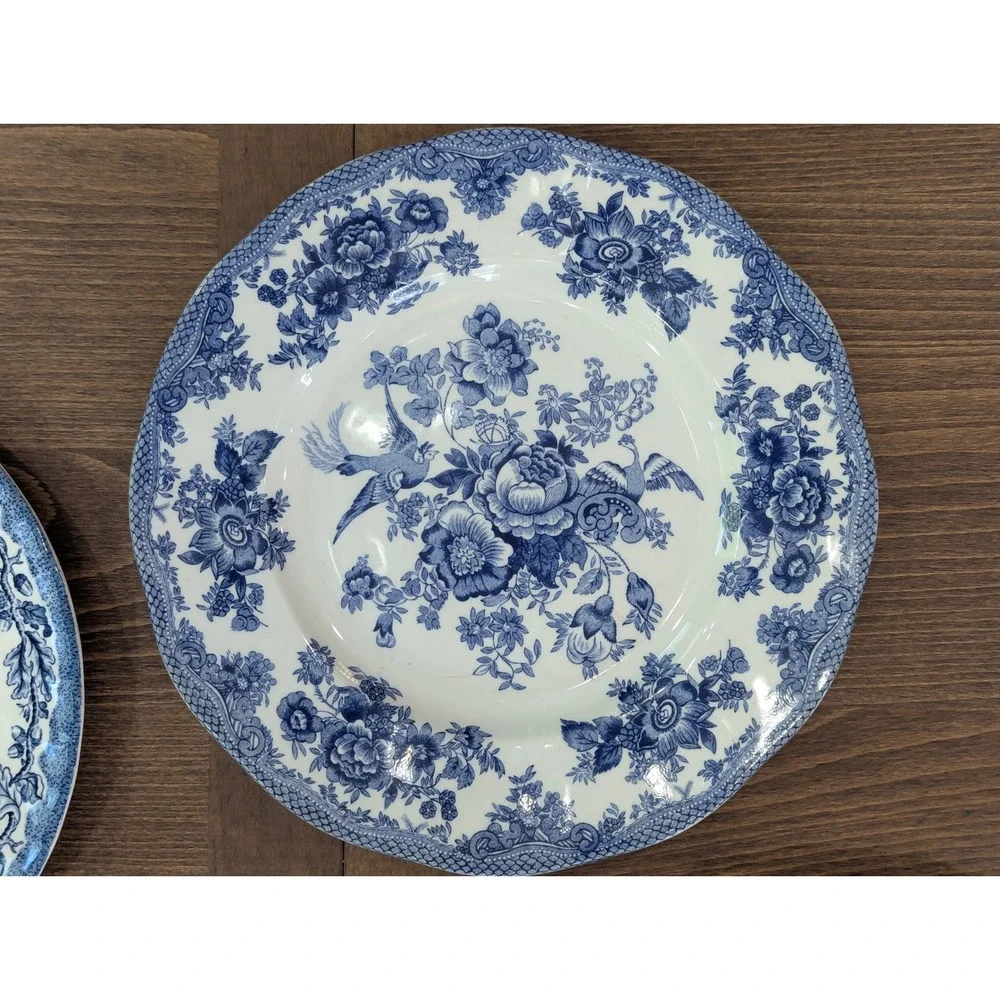 Vintage Blue White Transferware Plate Wall Gallery Set 8pc Mixed Sizes Cobalt